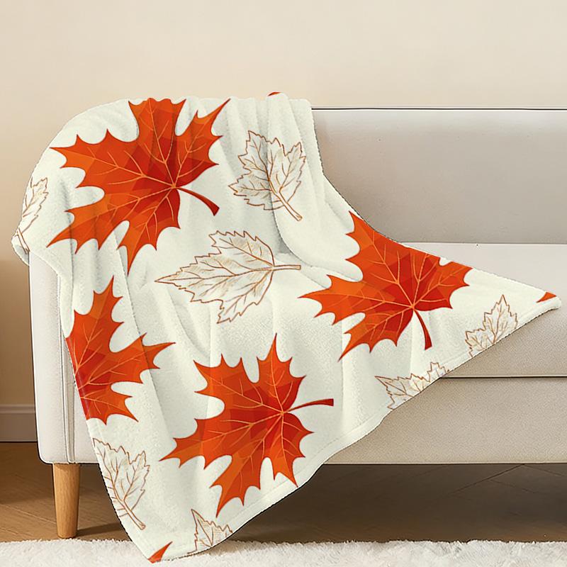 Maple Leaf Print Flannel Blanket Soft, Skin-Friendly Warm Cozy Throw Blanket for Home, Office Napping, Halloween & Christmas