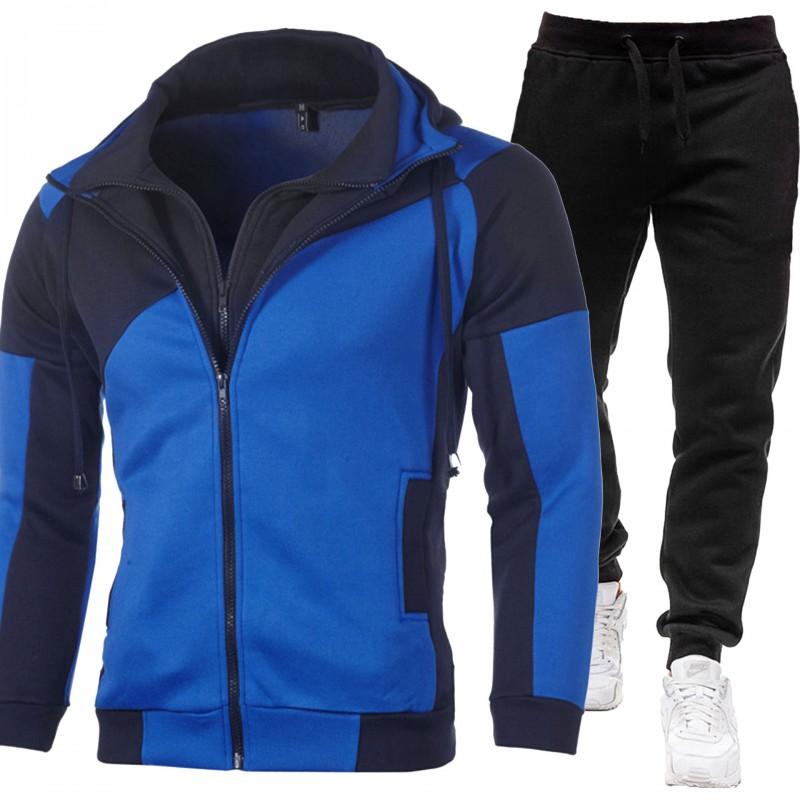 Mens Winter Casual 2-Piece Set Hooded Long Sleeve Zipper Jacket Athletic Jogger Pants