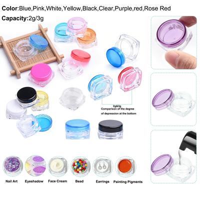 5PCS 2g 3g Empty Small Colorful Covers Clear Plastic Cosmetic Pot Jars with Lids for Face Cream Lip Balm Containers Travel