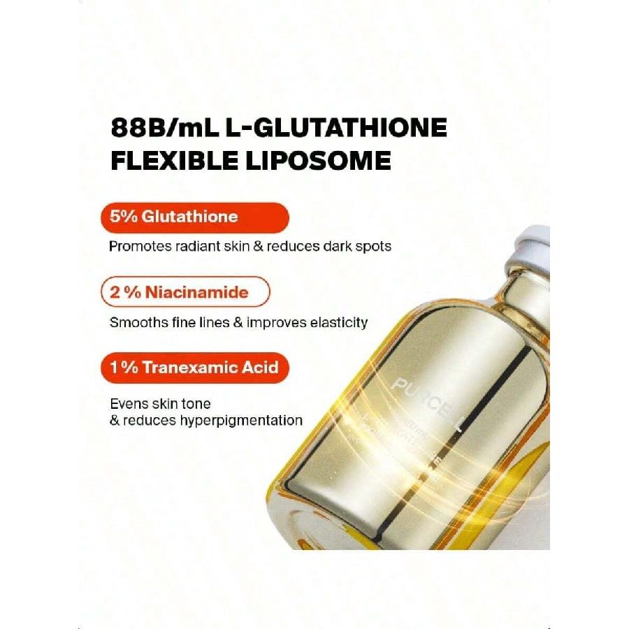 PURCELL Sérum Visage Glutathion 5% 30ml - Haute Concentration Avec Vitamine B3, Vitamine E, Acide Tranexamique, Hydratant & Éclaircissant, Léger