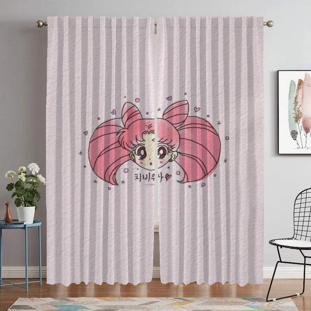 Chibiusa Curtains for Living Room Curtain for Room 2 Panel Home Interior Curtains Halloween Decoration Partition Shades Kitchen