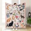 A Single Cozy And Soft Fleece Throw Blanket Featuring Adorable Cats And a Floral Pattern, Ideal for Use On a Couch, Sofa, Bed, Or In The Liv