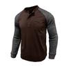 Herren Henley-Hals Raglanärmel T-Shirt Unifarben Patchwork-Tasche Oberteil