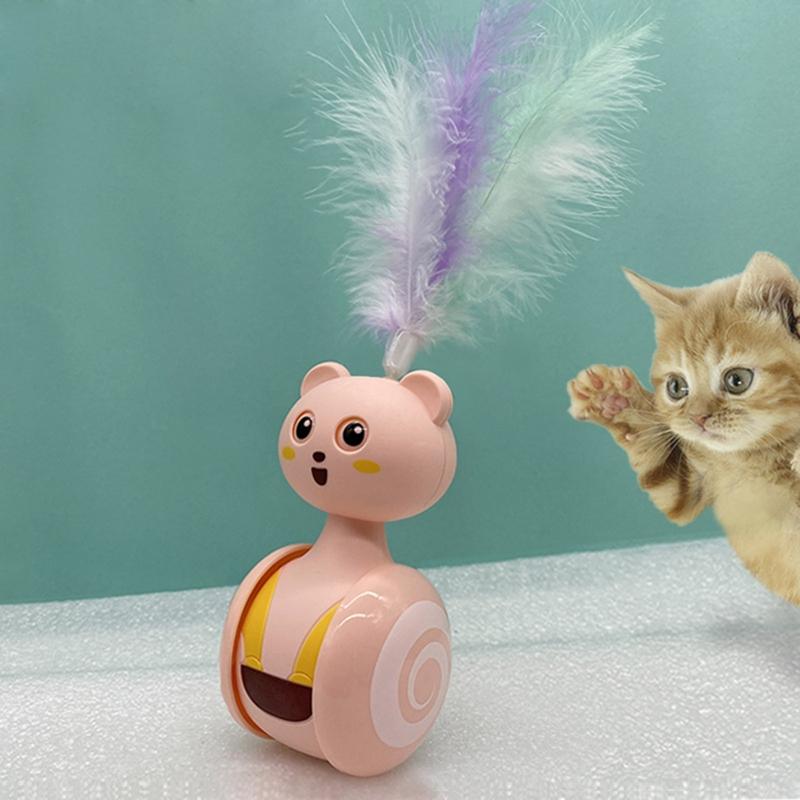 Interactive Cats Tumbler Toys with Feather or Ball Battery Powered Funny Chasing Roller Kitten Toy for Small Puppy