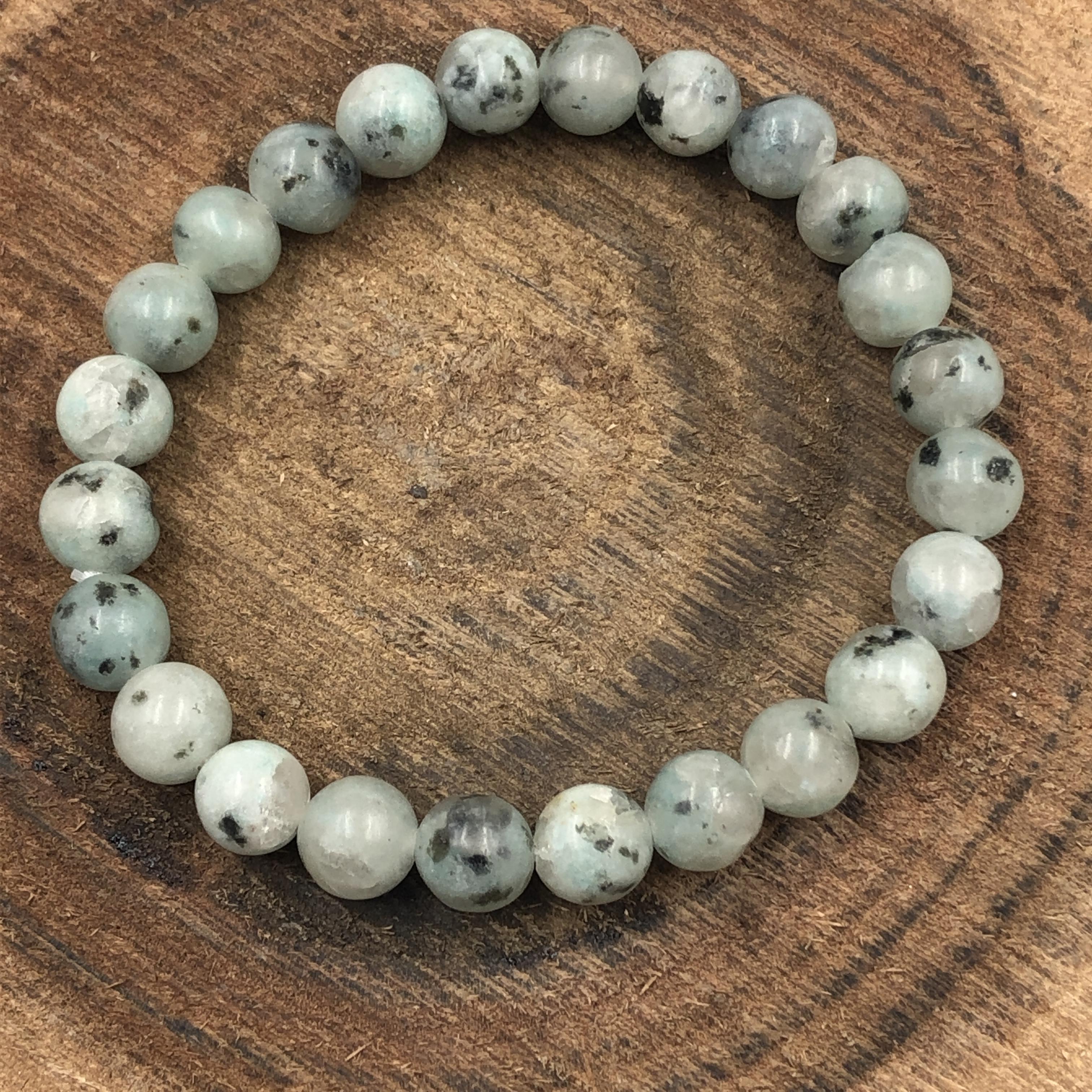 

8mm Natural Kiwi Stone Gemstone Round Beads Unisex Stretchable Bracelet 7.5 For Good-Luck RBB-39
