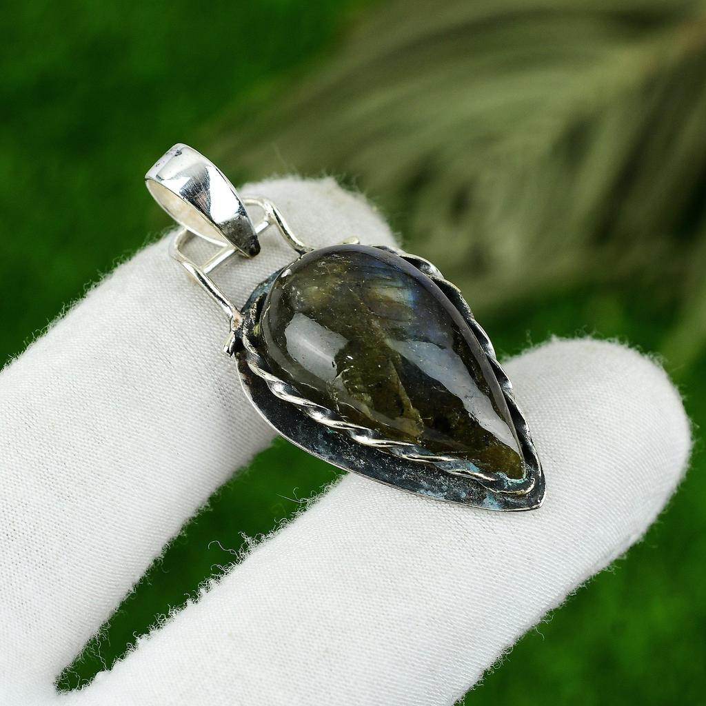 Mothers Day Deal 925 Silver Third Eye Chakra Natural Labradorite Bezel Pendant