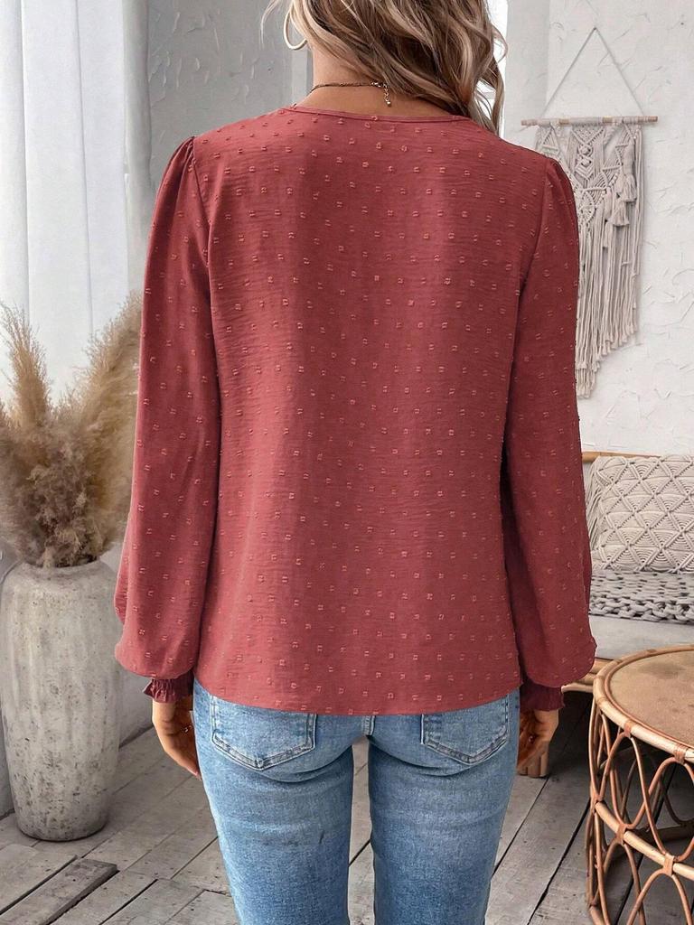 2026 Europe Autumn/Winter V-neck Lace Solid Color Long Sleeve Casual Women's Top