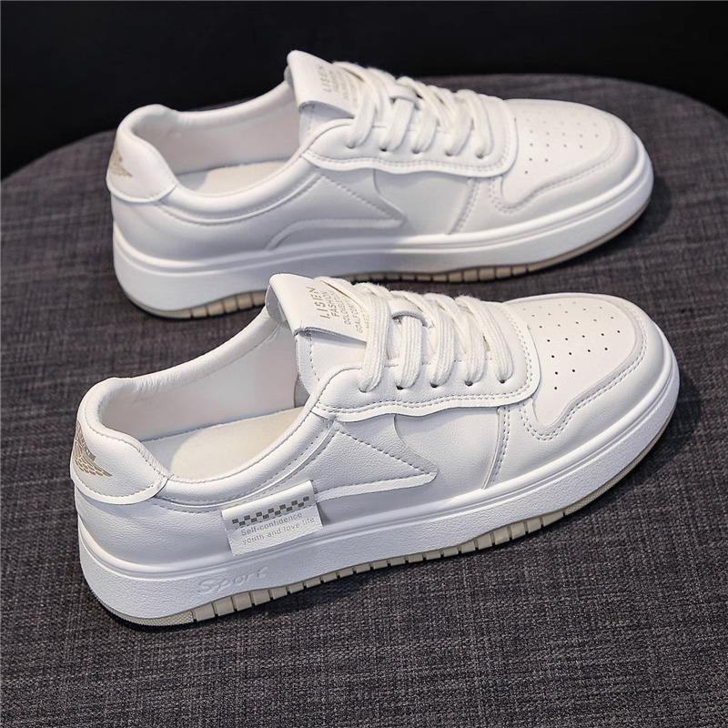 Leather women's shoes soft-soled white shoes spring new versatile flat baseplate shoes casual sports shoes