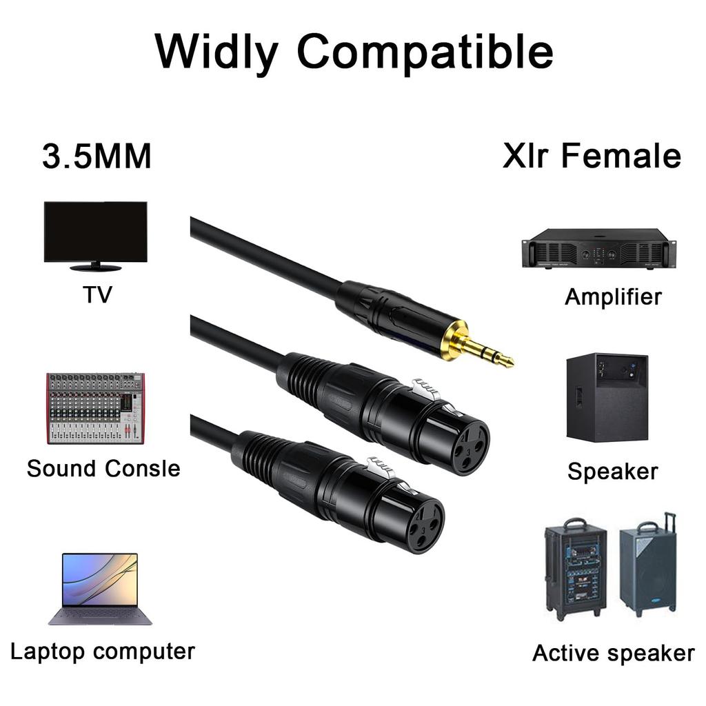 [XB-9211-1.5B] XLR Cannon Samice x 2 na 3,5mm Stereo Mini Jack Nesymetrický Linkový Kabel, Odolný proti Šumu (1,5 m)