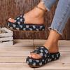 Women's Summer New Slippers with Fur Casual Denim Thousand Bird Plaid Fringed Thick-sole Slippers