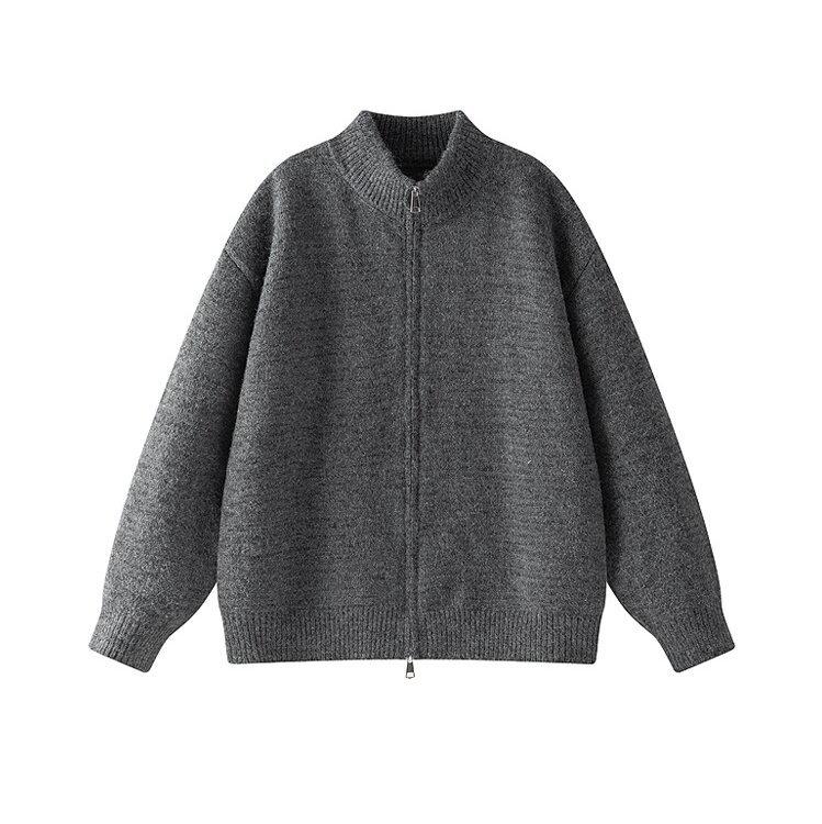 Men's Retro Stand Collar Knit Cardigan - Autumn Casual Loose Fit Zipper Sweater Jacket