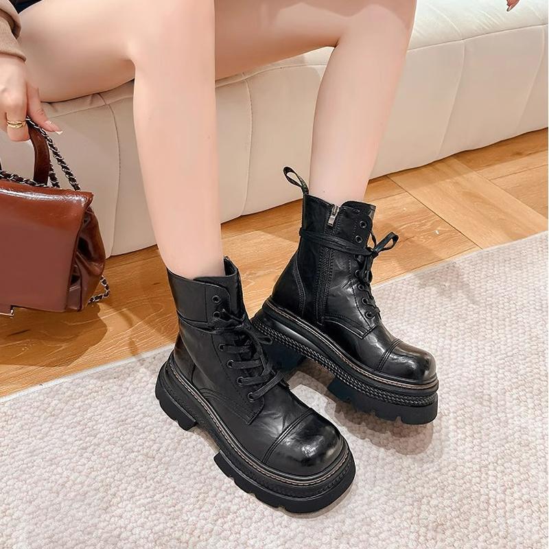 Winter Women's Boots Warm Plush Comfortable Platform Outdoor Snow Boots Lace Up Waterproof Brown Short Boots