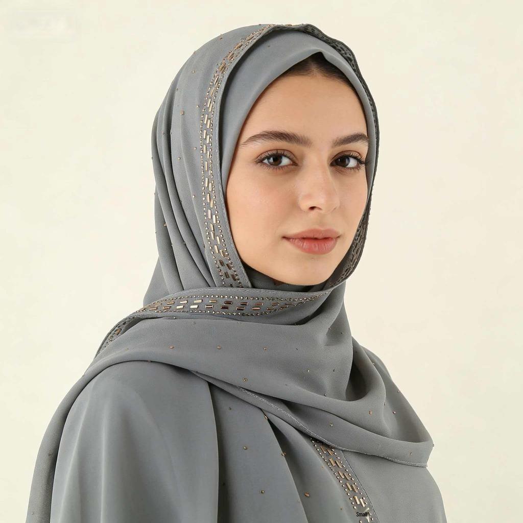 Pearl Chiffon Rhinestone Ethnic Scarf Shawl