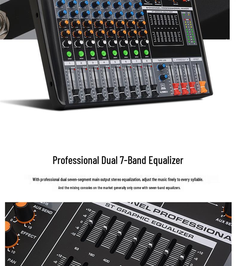 Professional Multi-Channel Mixer with Bluetooth 5.0, DSP Effects, USB, and Reverb for Stage and Wedding Performances
