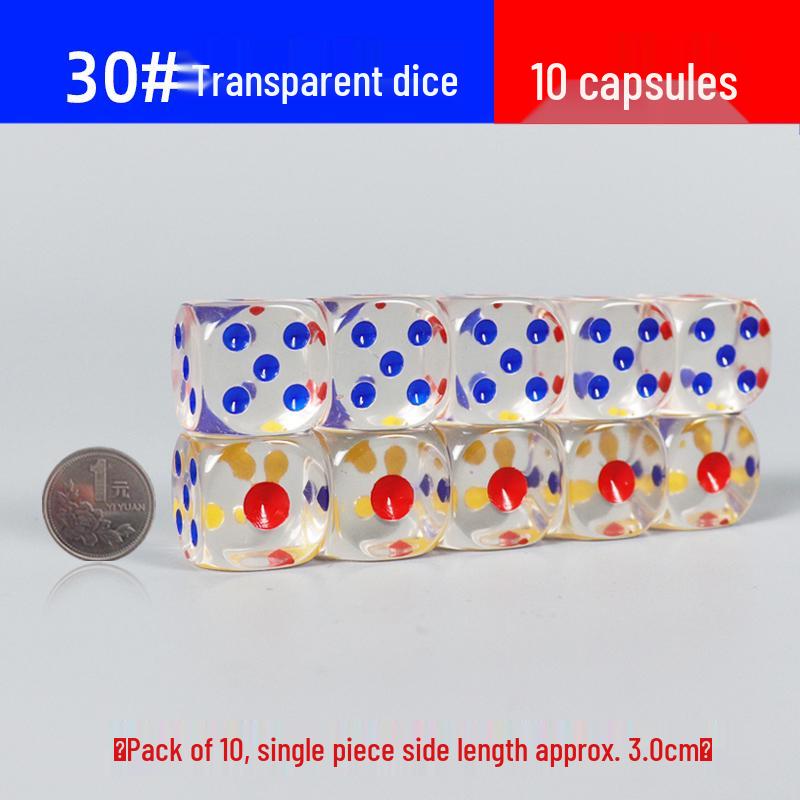 30mm Large Transparent Crystal Dice with Colored Pips for KTV, Bar, or Mahjong