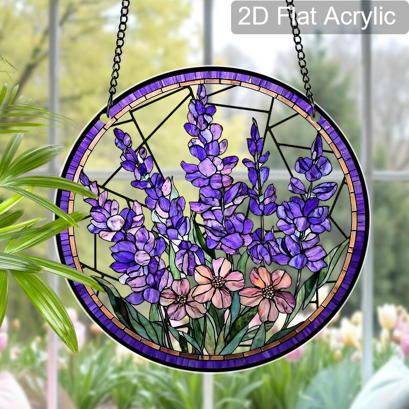 Acrylic Lavender Flower Suncatcher Stained Glass Effect Window Hanging Ornament Floral Gift for Home