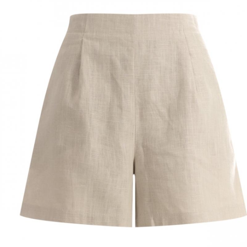 Shop Women Linen Back Banding Shorts Brown Pic Wpt 1395