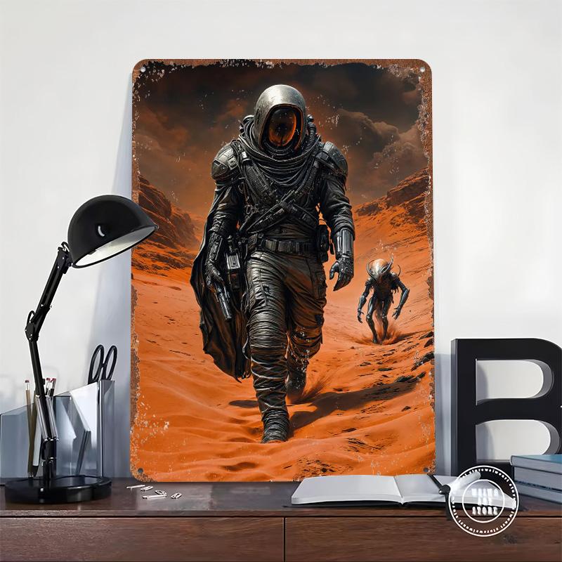 Space Wanderer Printed Poster Customized Wall Art Retro Vintage Metal Tin Signs for Modern Home Decoration Luxury Room Decor Men