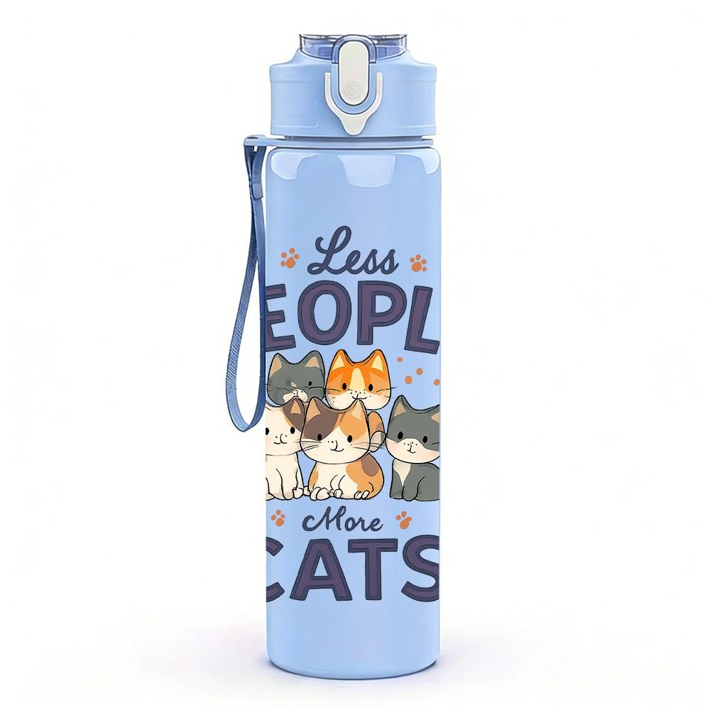 1PC Lets People Love Cats Letter 750ml Color Plastic Sports Water Bottle Leakproof Flip Straw Lid Suitable for Sports Office Home Use
