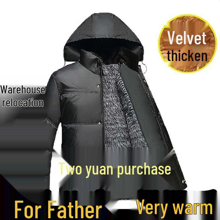 Manteau en Coton Velours Chaud Grande Taille pour Homme - Mi-Longueur, Coupe Ample pour Hommes d'Âge Moyen et Personnes Âgées