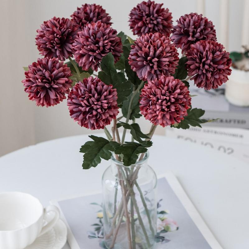 Artificial Flowers Silk Ball Chrysanthemum Wedding Bridal Bouquet Table Windowsill Festival Room Decor Diy Gift Po Props