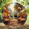 Vintage Metal Sign Round 8 Inch Autumn Street Scene Wall Art for Home Kitchen Bar Decor