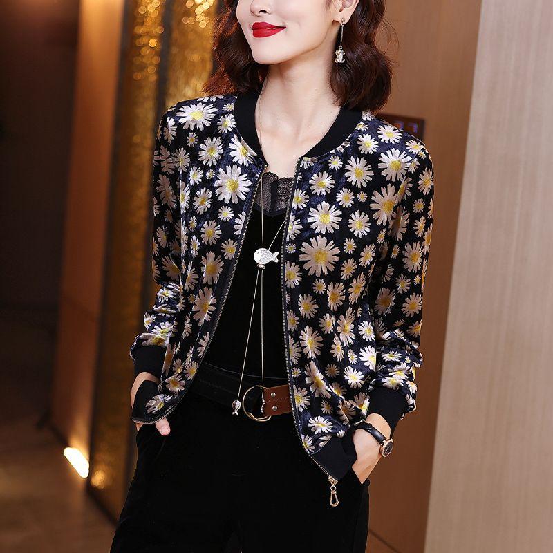 

Женская мода Повседневный цветочный принт Весна Осень Длинный рукав O-образный вырез Куртки и пальто XXXXXL