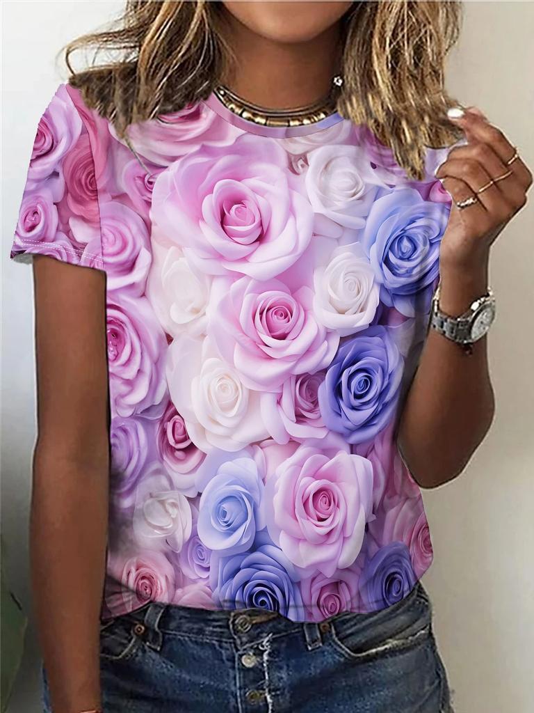 Summer Flower Bird 3D Print T-shirts Women Streetwear Harajuku Casual Fashion Y2k Short Sleeve T Shirt O-neck Tees Tops Clothing