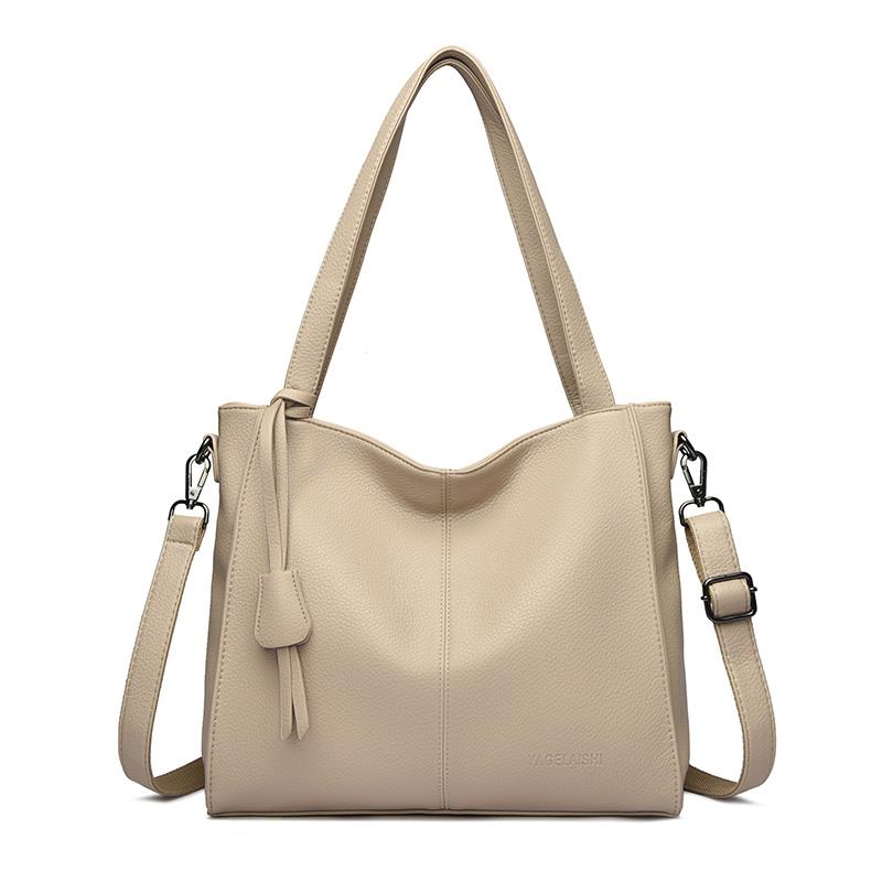 Women's Black Leather Hobo Tote Bag Fashion Shoulder Crossbody Bag Large Capacity Daily Handbag