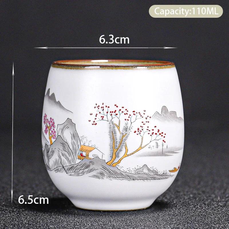 Boutique Ceramic Teacup Meditation Cup Hand Painted Landscape Travel Tea Bowl Handmade Tea Set Accessories Pu'er Master Cup