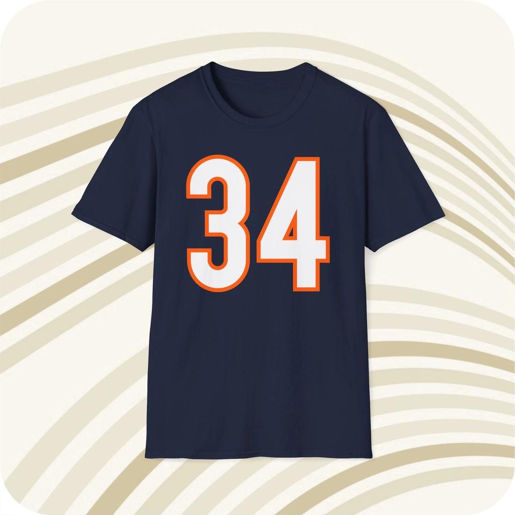Throwbackmax Walter Payton #34 Chicago Bears Jersey T shirt - Front & Back Print