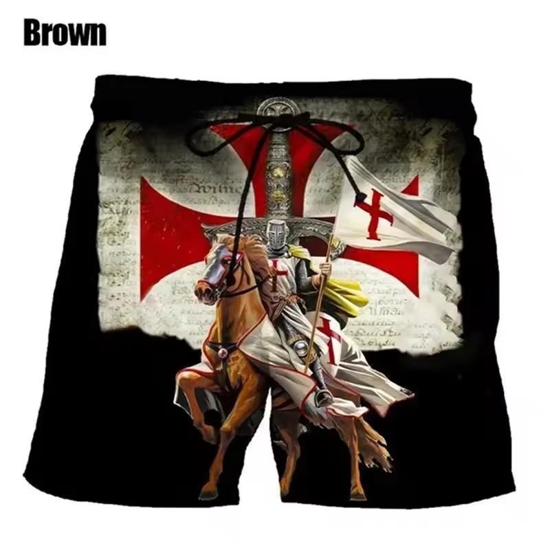 

Мужские летние повседневные спортивные пляжные шорты с 3D-печатью «Тамплиеры», летние шорты для серфинга, мужские плавательные шорты, хип-хоп штаны 6XL