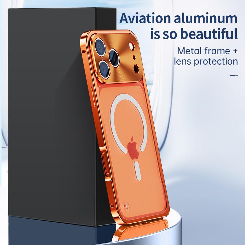 Metal frame magnetic Phone Case For iPhone 17 12 13 14 15 16 Pro Max Aluminum alloy Full Lens Protection Cover For iPhone 16 Plating Metal Back Case