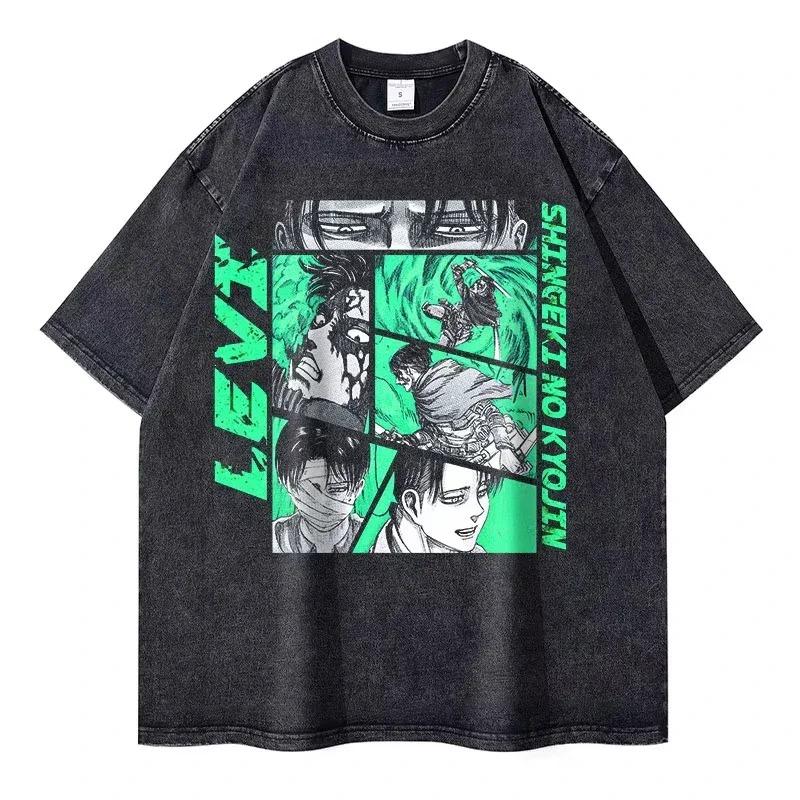 T-shirt Oversize Lavé Attack On Titan Street Hip Hop Hommes Femmes Vêtements en Coton T-shirt Harajuku Y2k Vêtements de Haute Qualité Femme Homme