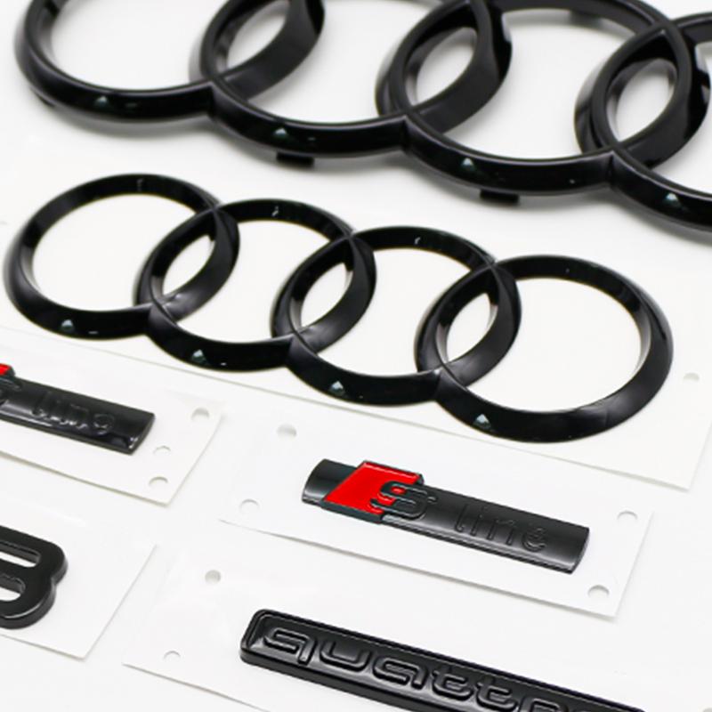 Gloss Black Car Front Hood 4Ring Logo Bonnet Grill Rear Trunk Emblem Sline For hot Q8 Badge Quattro Sticker Refitred Decoration