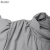 ZANZEA Women Casual Stand Collar Solid Color Summer Short Sleeve Dress