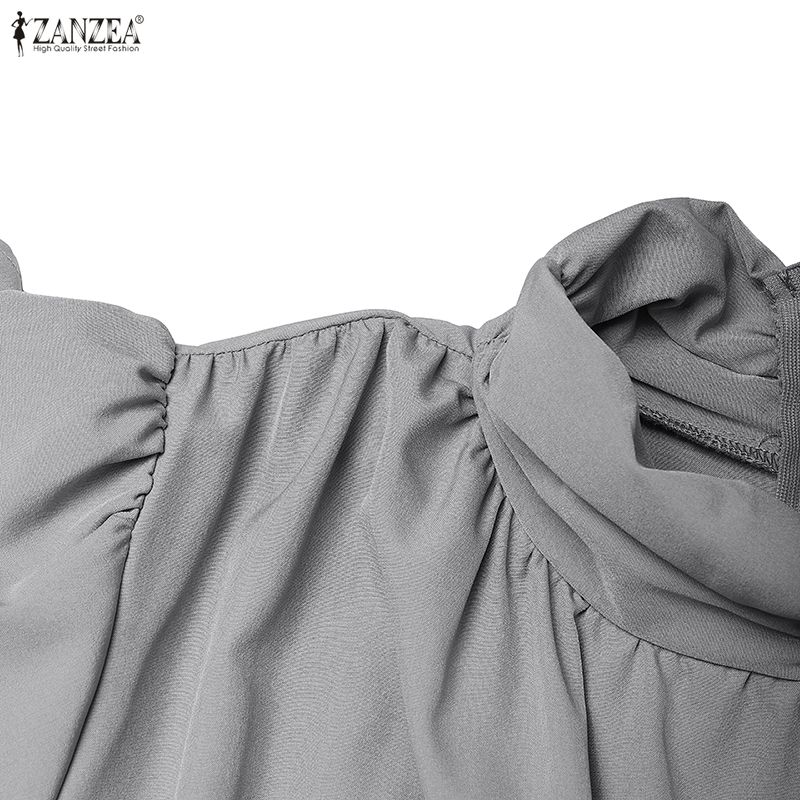 ZANZEA Women Casual Stand Collar Solid Color Summer Short Sleeve Dress