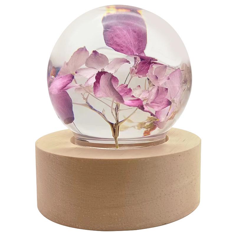 Touch Dimmable Crystal Ball Lamp with Creative Resin Flowers for Mid-Autumn Festival