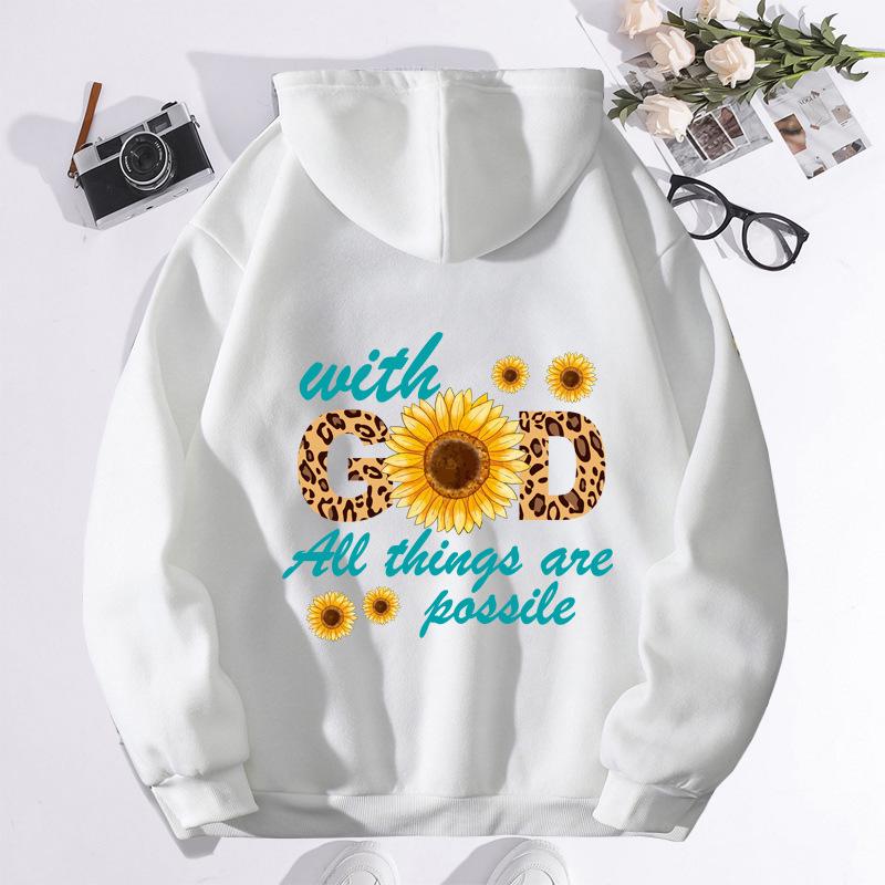 Women's Hooded Fashion Print Sweater with Wrap Collar and Velvet Lining for Autumn/Winter European & American Style
