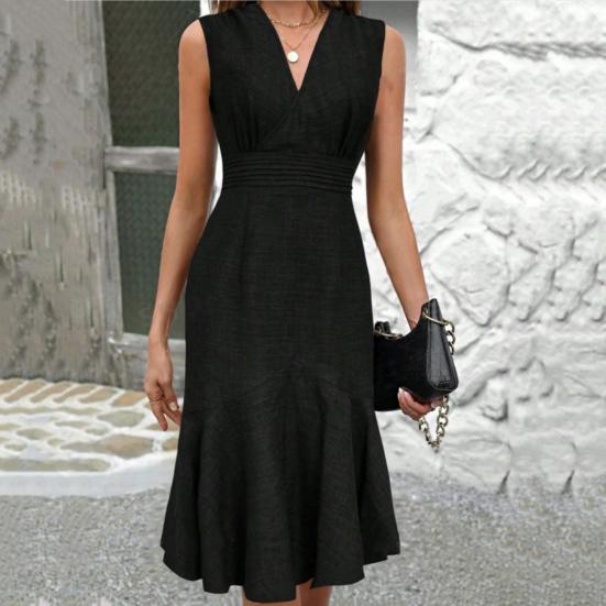 Abito Estivo da Donna Casual Scollo a V Senza Maniche Coda di Pesce Midi Abito da Festa Cocktail Aderente per Lavoro Quotidiano