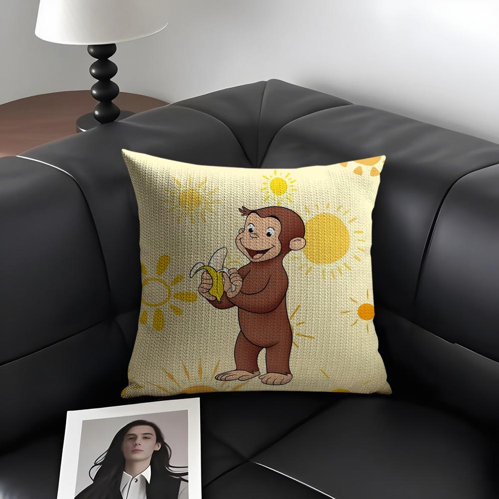 CCurious GGeorge Cartoon Cushion Cover Natural Linen Organic Fabric DoubleSided Printing Sofa Home Decor Gift Pillow Case