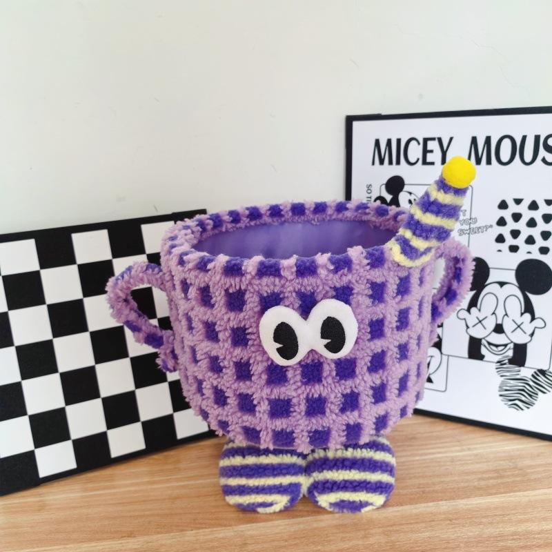 Little Monster Storage Basket Lamb Fleece Cotton Rope Finishing Basket Cute Cartoon Storage Basket Tabletop Ornament
