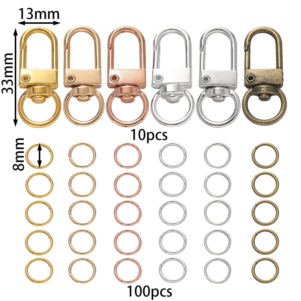 110 Stück/Set Legierung Karabiner Hummerverschluss Haken Schlüsselanhänger Zubehör mit Biegeringen für DIY Schlüsselanhänger Halskette Armband Zubehör