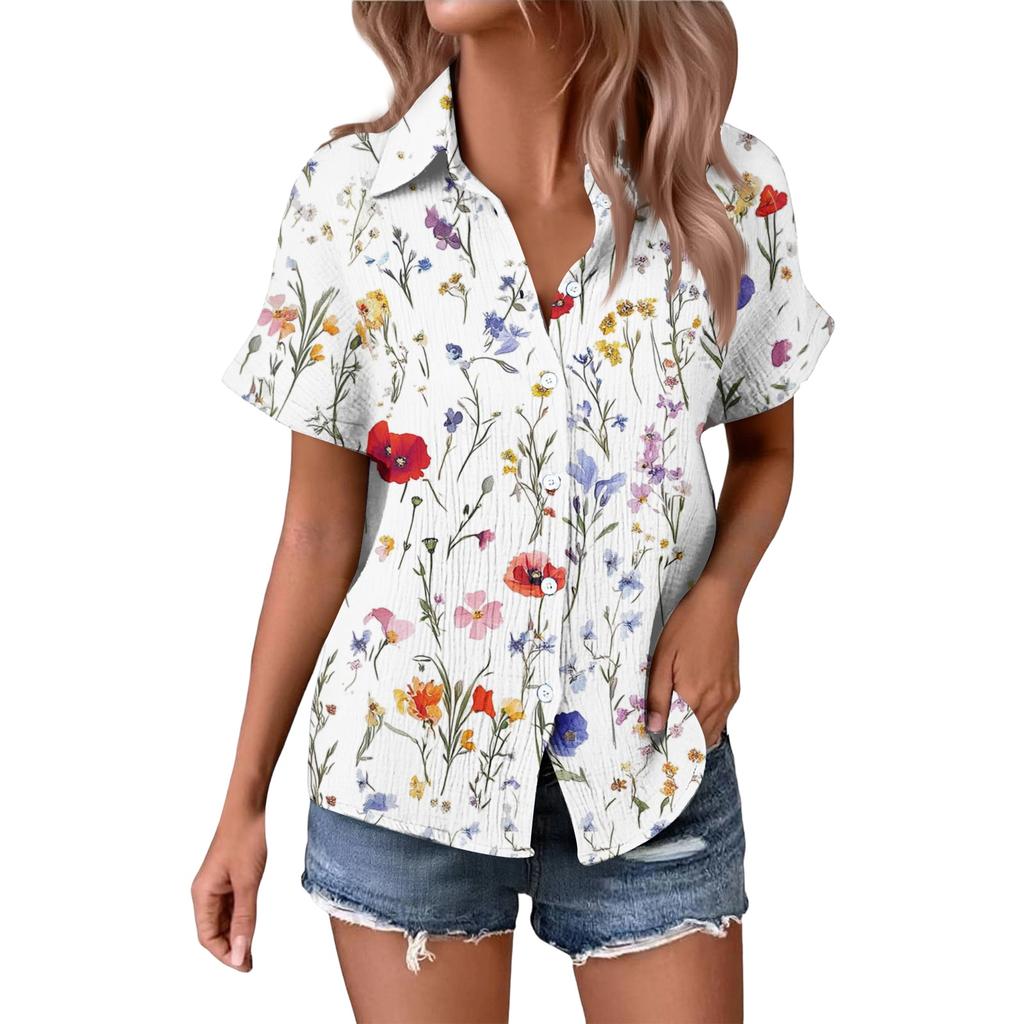 Women's Fashionable Casual Loose Floral Print Short-sleeved Shirt