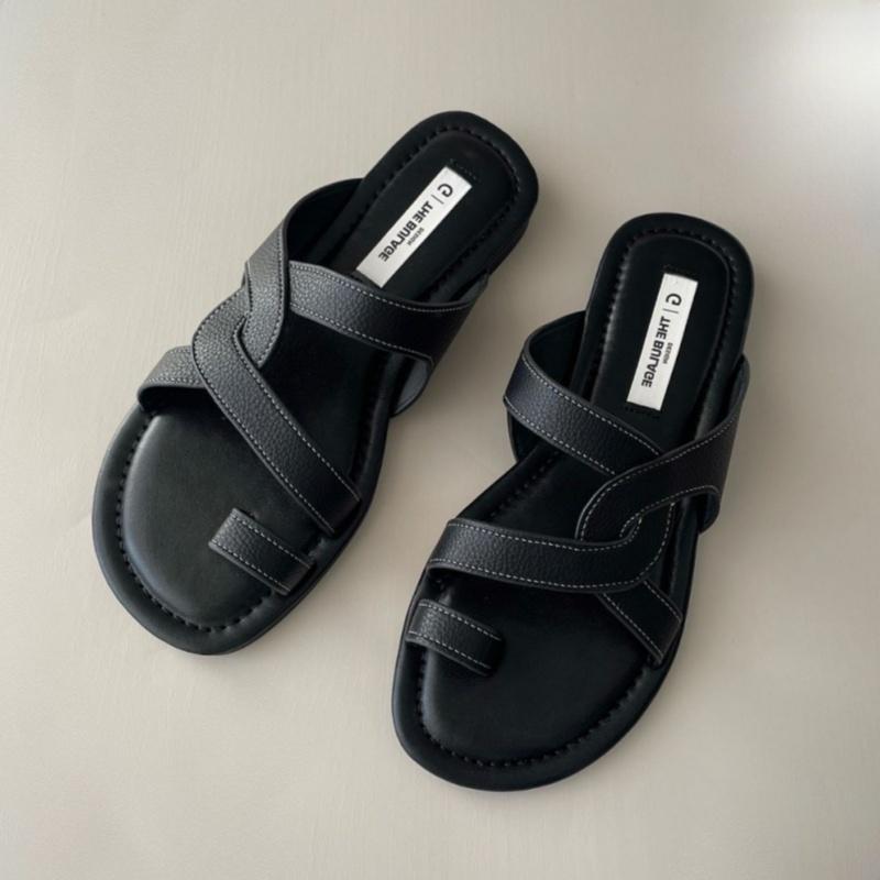 Women Sandals Retro Gladiator Casual Pumps Genuine Leather Low Heels Office Ladies Shoes Woman Summer Fashion Concise