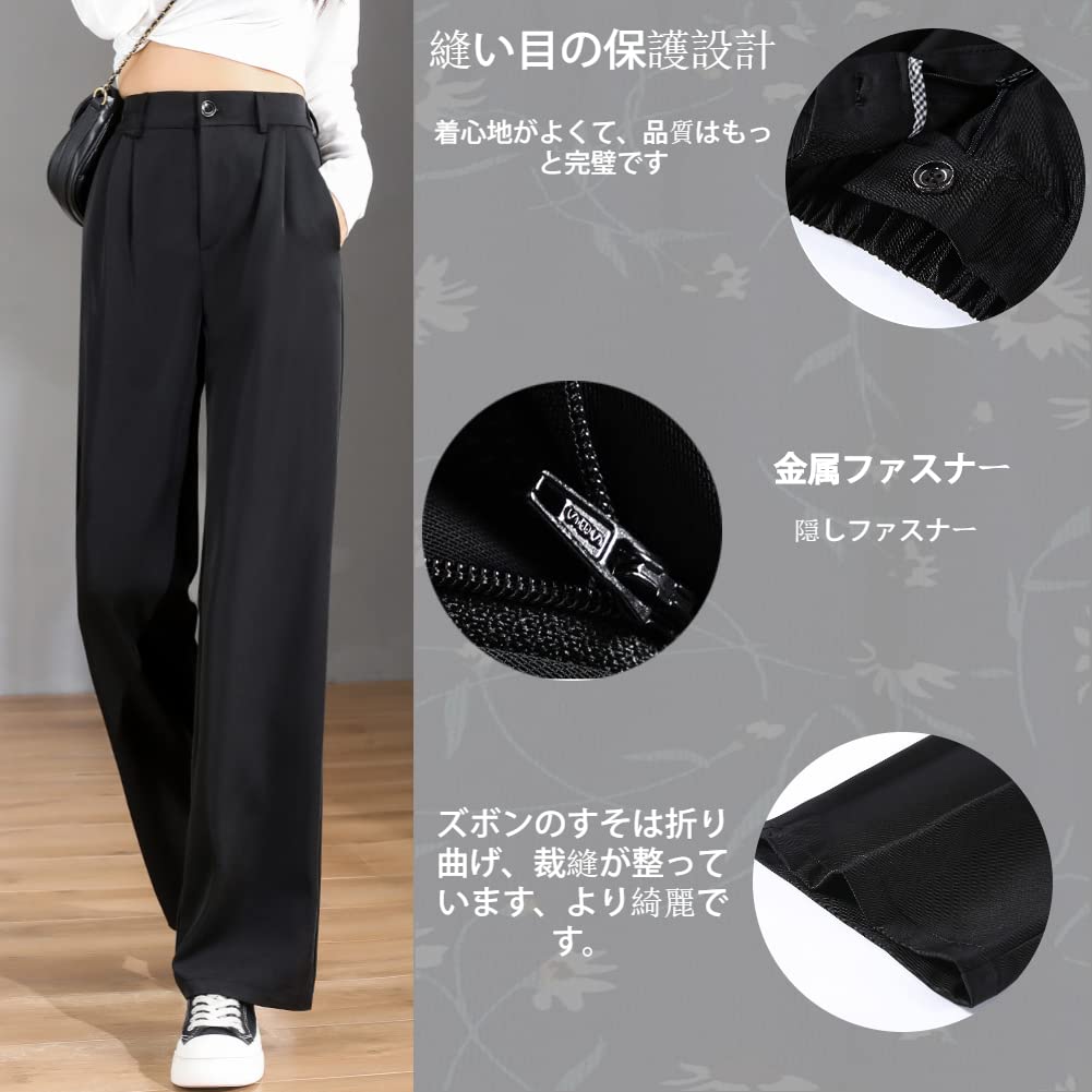 VYOOU Straight Comfortable for and Fall Size Women's Wide-Leg Pants, High-Waisted, Leg-Lengthening, Silhouette, Moisture-Wicking, Commuting, Spring,