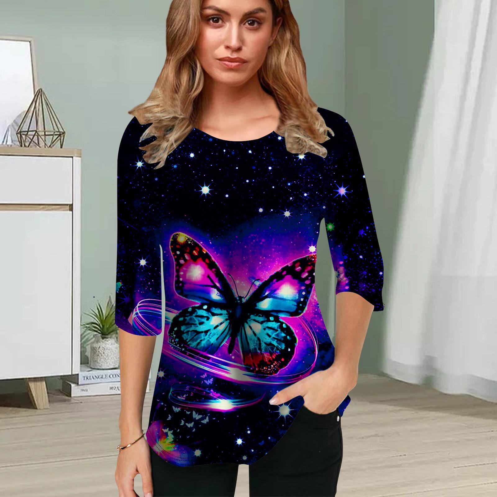 

Женская блузка с принтом 3D огненной бабочки, цветочные топы с коротким рукавом, летние повседневные топы, футболка с круглым вырезом и коротким рукавом 8XL светло-синий