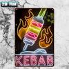 D Metal Sign Kebab with Flame Neon Look x Inch xcm Wall Art Decor for Room Restaurant Bar Garage