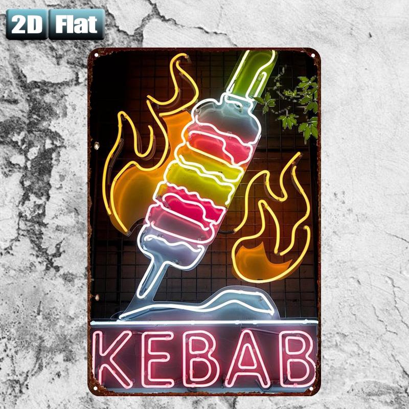 D Metal Sign Kebab with Flame Neon Look x Inch xcm Wall Art Decor for Room Restaurant Bar Garage