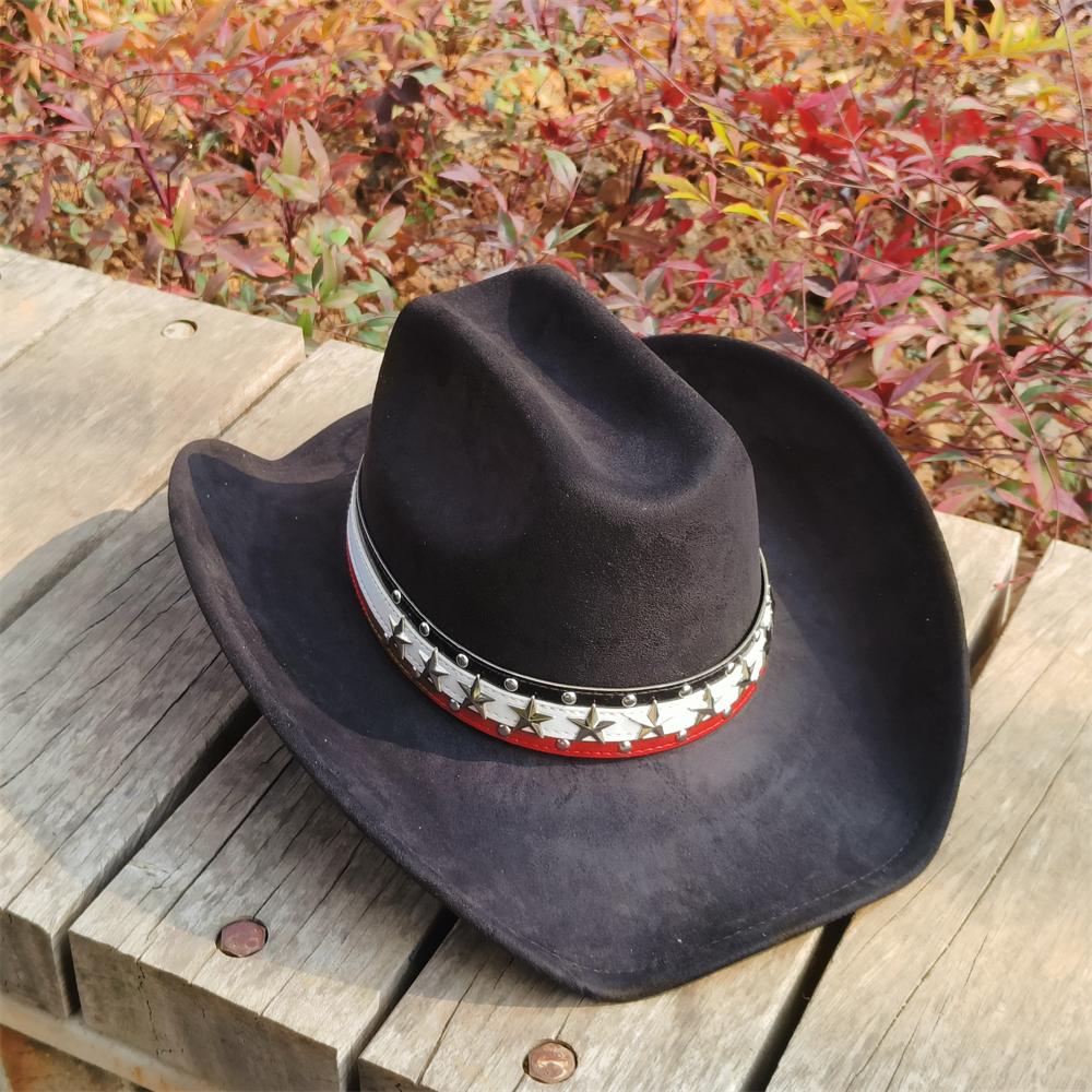 Wide Brim Cowboy Hats for women retro cow belt suede cowboy Hat men Cattleman Style Suede Rancher Hat for Men sombrero hombre